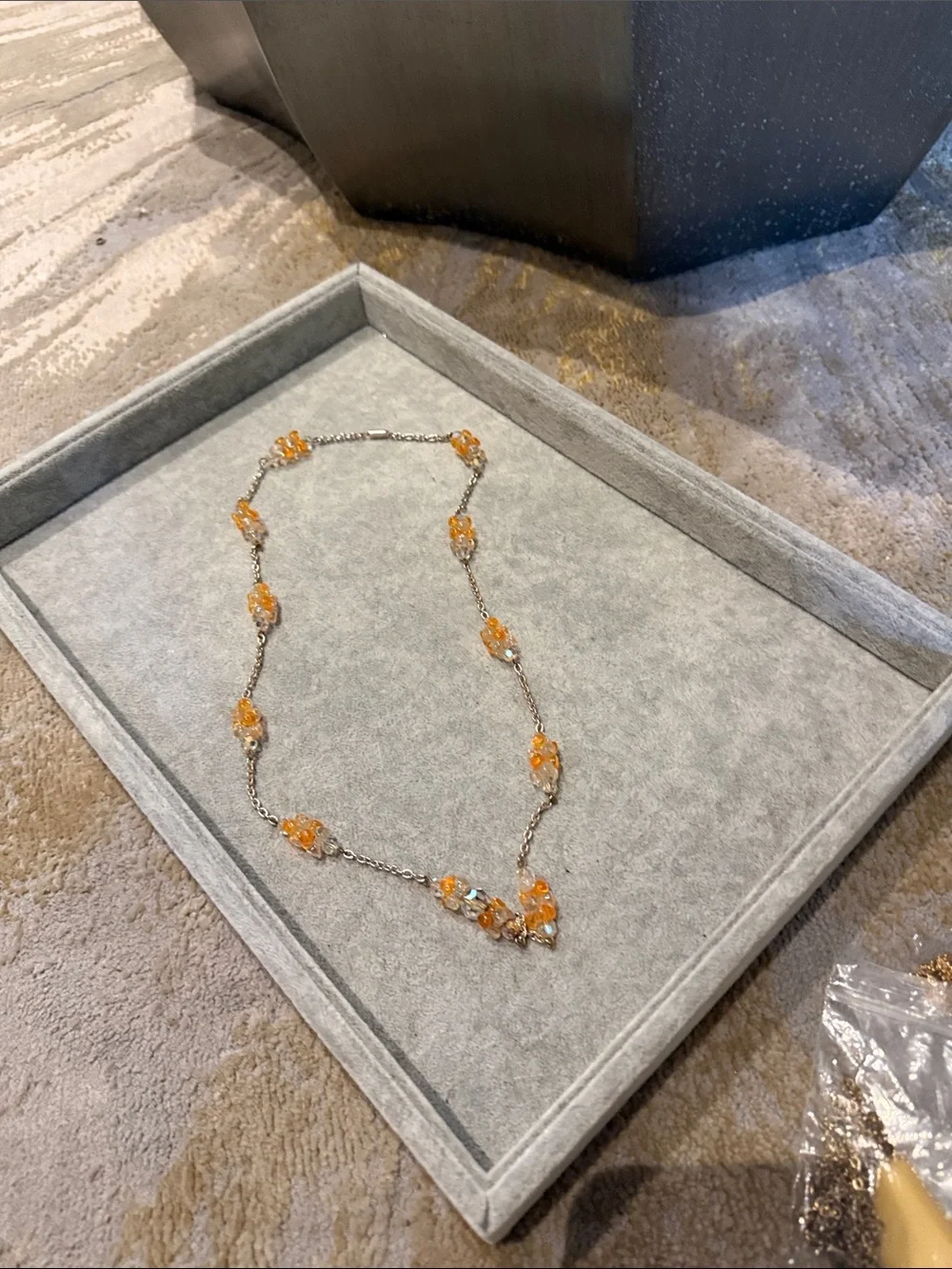 Vintage Delicate Orange Bead Station Necklace - Women's Jewelry